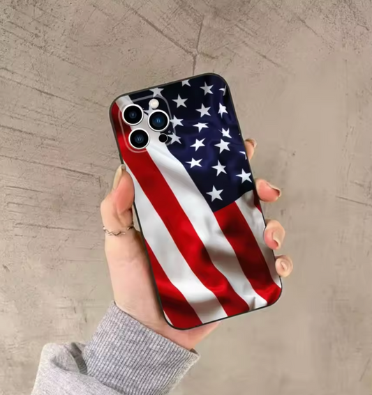 America USA Flag Cool Phone Case For iPhone 16,15,14,13,12,11,Plus,Pro Max,XS,X,XR,SE,Mini,8,7 Soft Silicone Black Cover